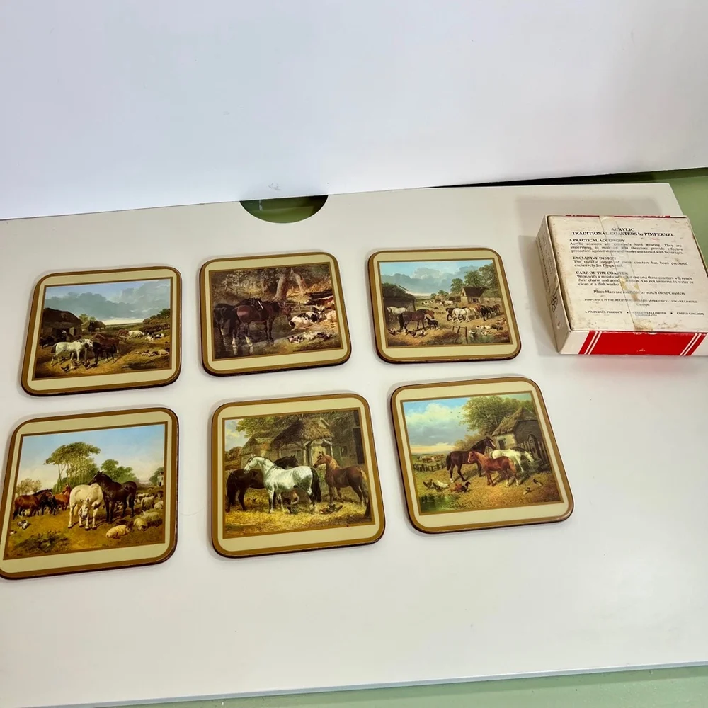 Vintage Pimpernel Coasters, 6pcs, Horses, Beige‎